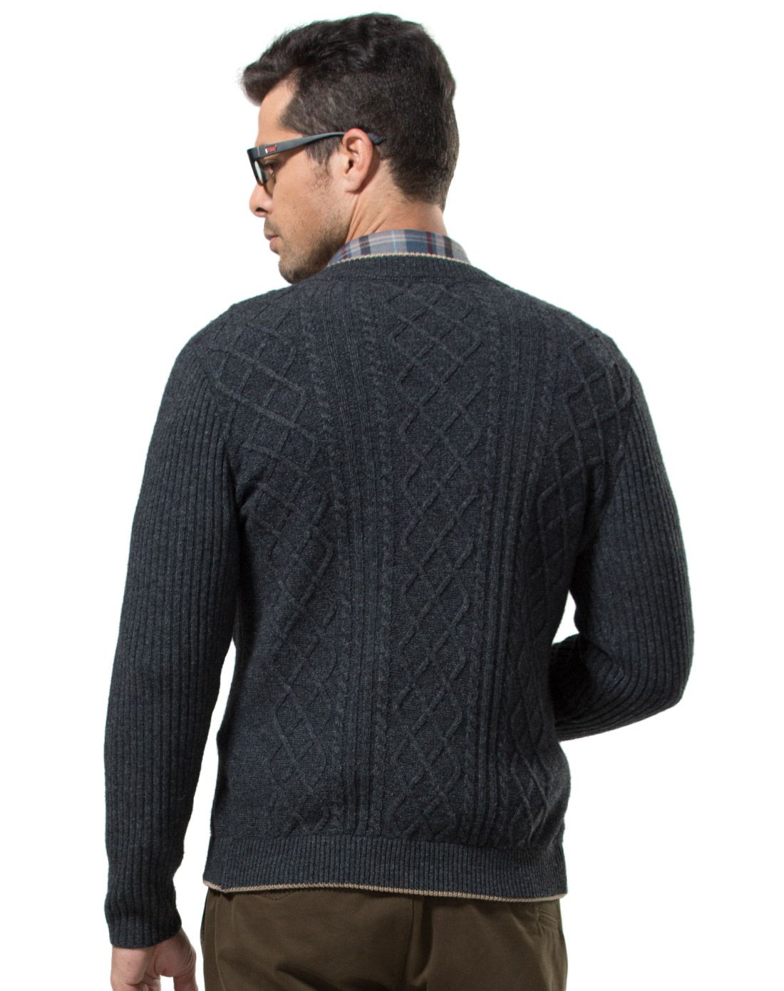 保暖舒适 男款黑色开胸纯色毛衣