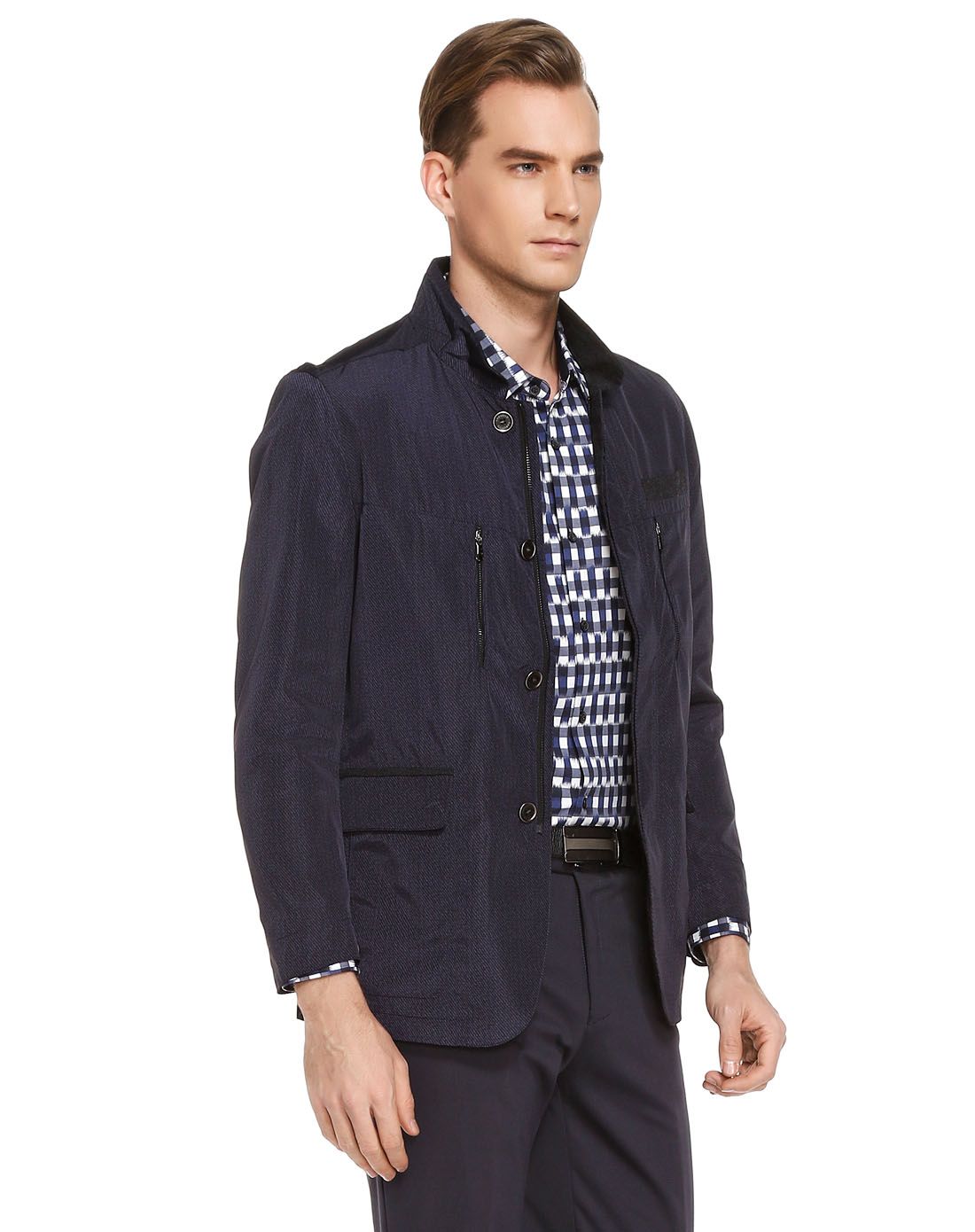 卡奴迪路canudilo深蓝/黑色潮流时尚长袖外套5341354-501_唯品会