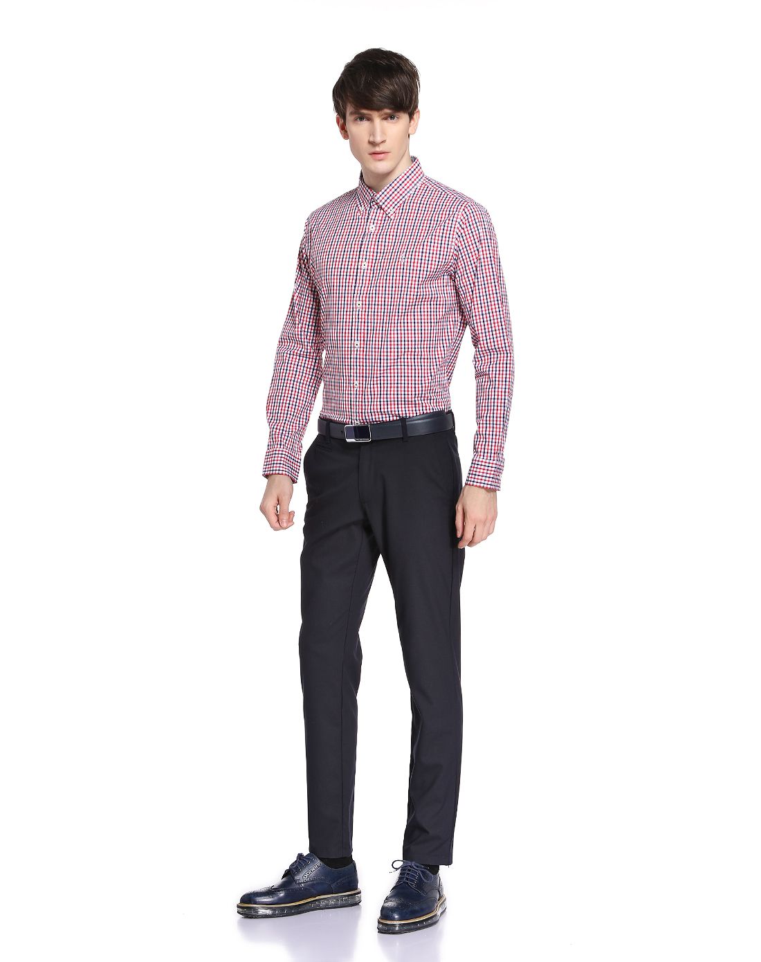 hazzys男装专场 红/蓝色格纹休闲长袖衬衫