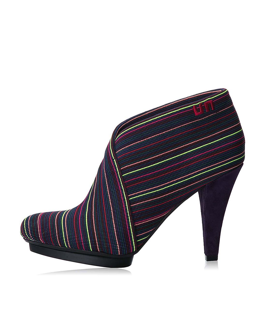 un fold deluxe hi红黑黄蓝布条纹高跟单鞋