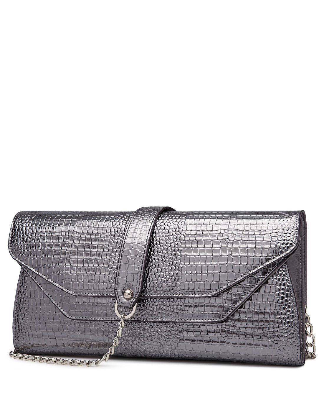 女款古银色新款链条多功能晚宴手拿单肩包