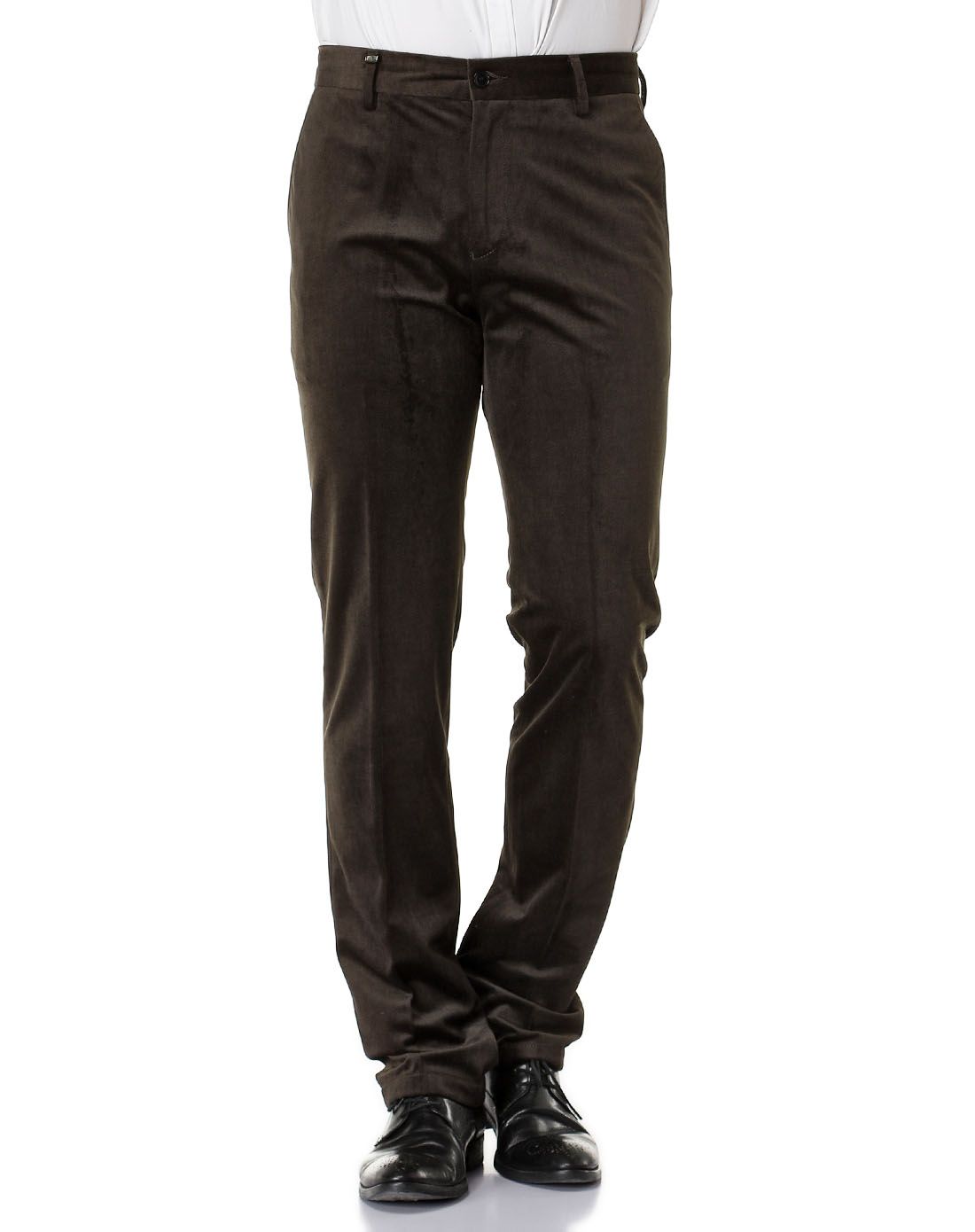 暗灰绿色稳重时尚斜口袋长裤