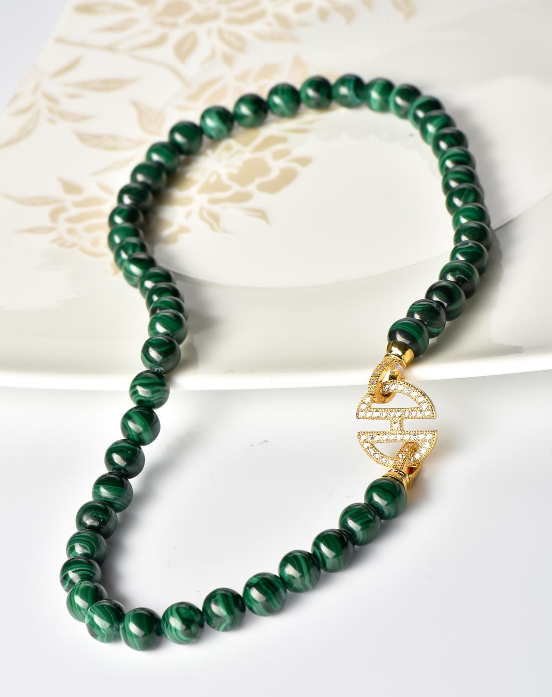 纹理细腻天然孔雀石项链8mm