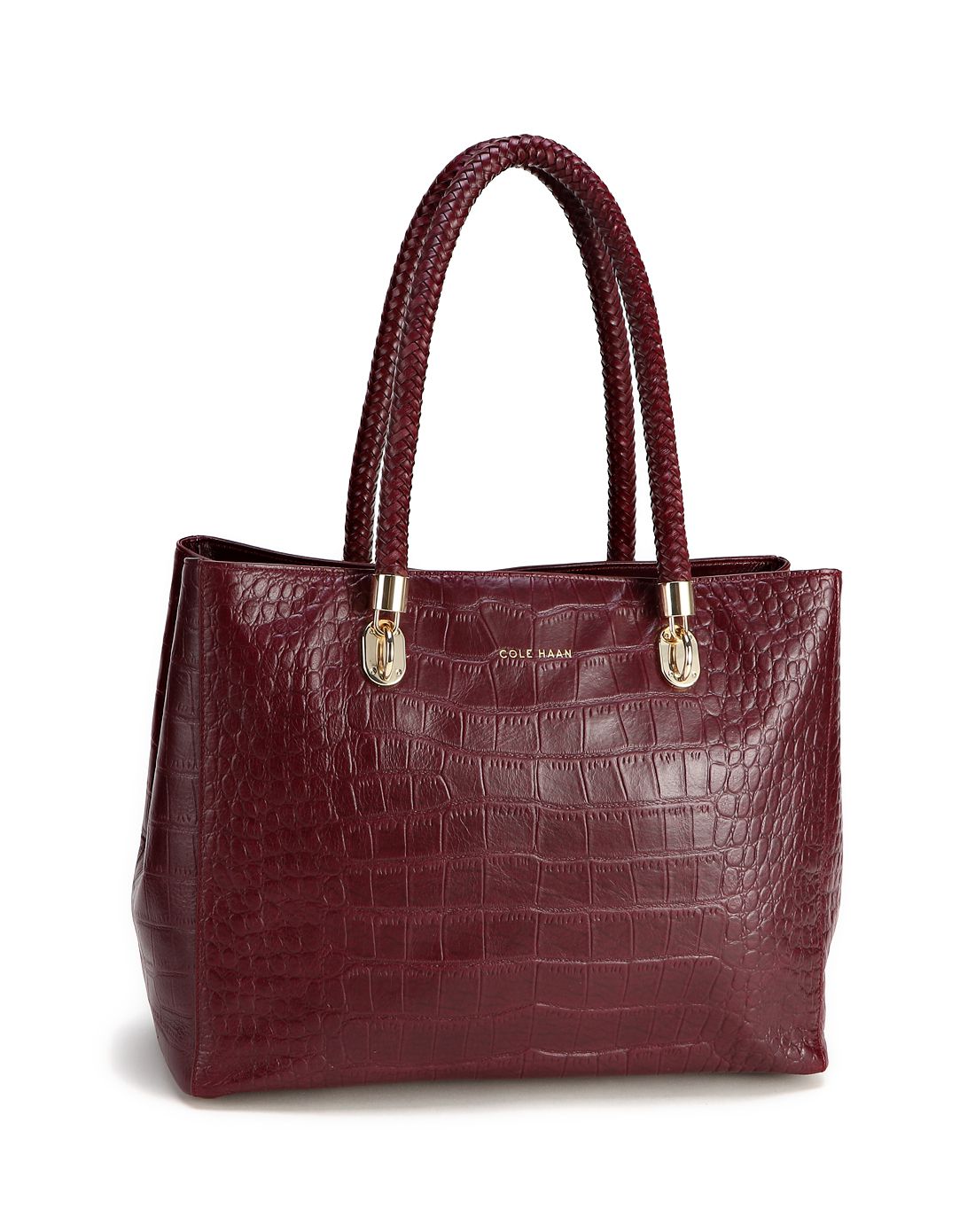 衣恋旗下英伦风cole haan男酒红色时尚鳄鱼纹休闲手提包czw25fb