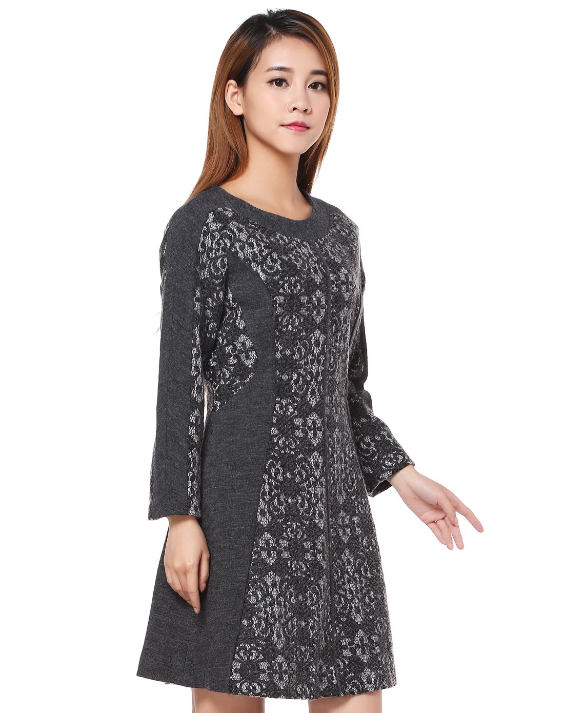 & coiincos女装onon安乃安灰色甜美淑女长袖连衣裙nw5wo794-12_唯品