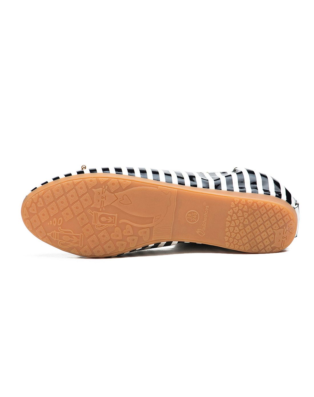 蛋卷鞋quicheshoes蛋卷鞋女款黑色浅口圆头条纹蝴蝶结休闲舒适单鞋eqs