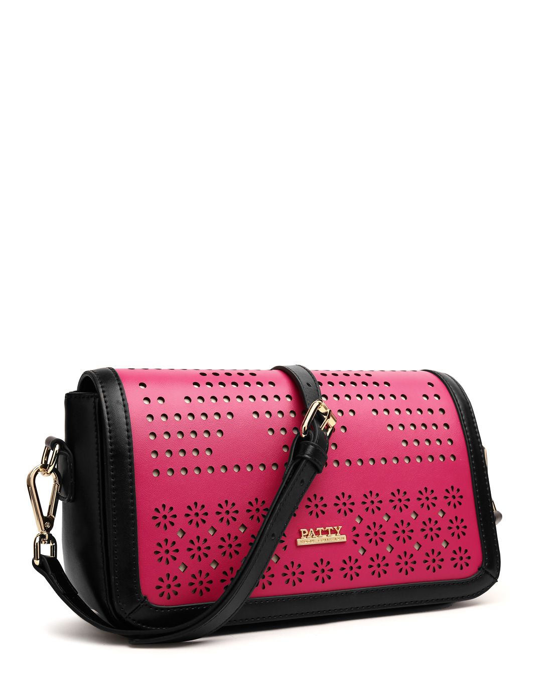 芭迪patty男女包女士玫红配黑镂空翻盖单肩斜跨包p152271-31_唯品会