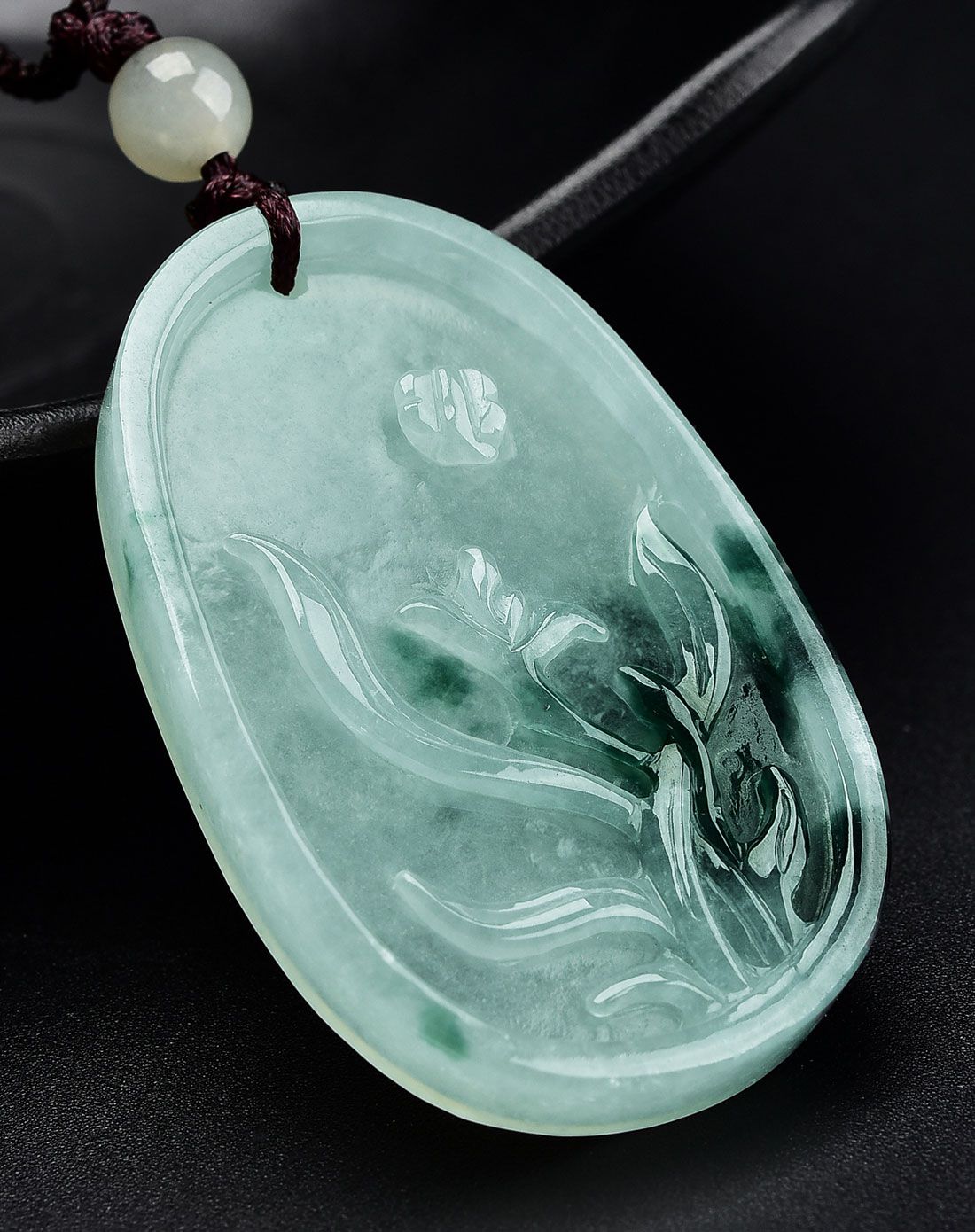 凤禧 飘花冰种天然翡翠兰花牌吊坠