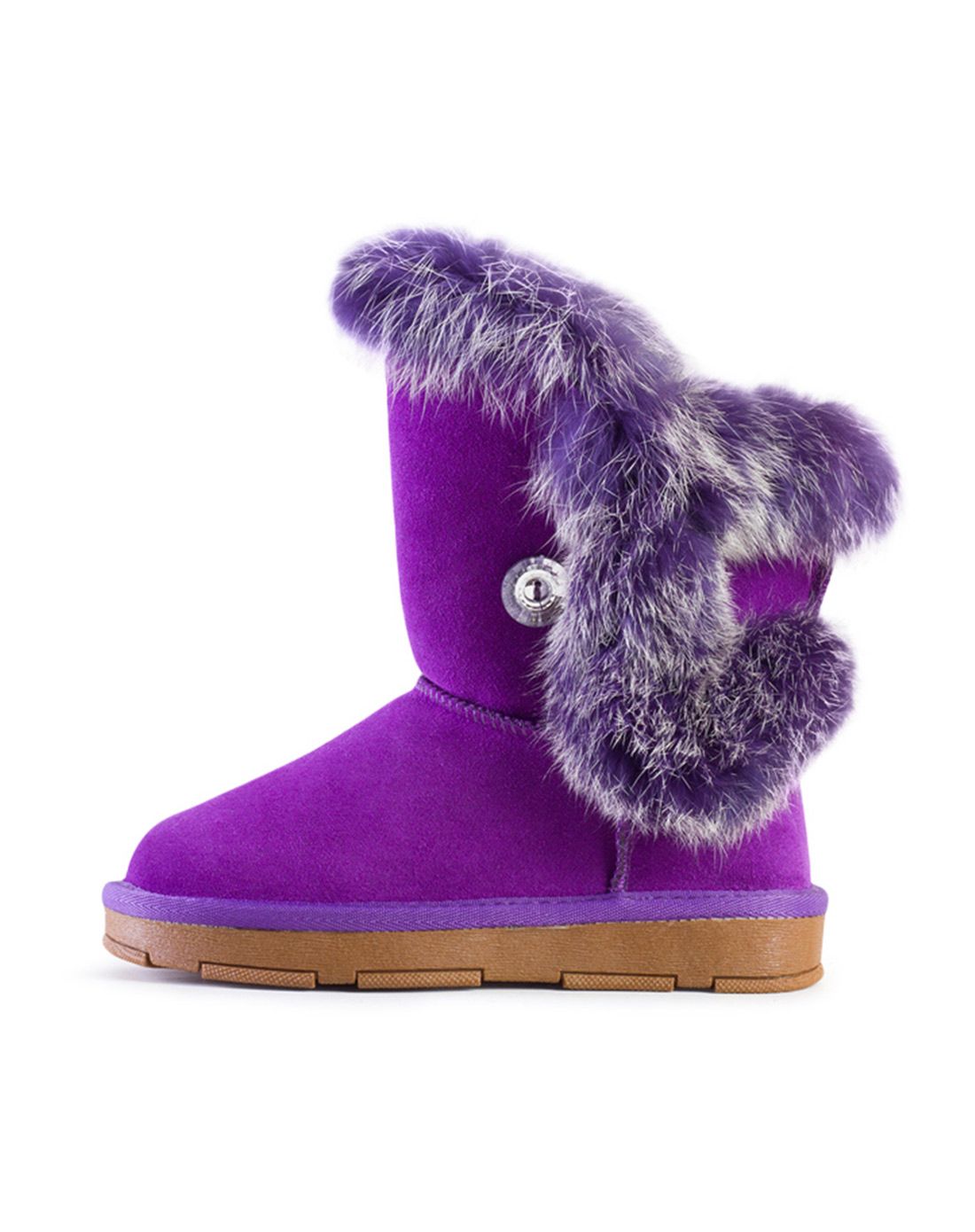 女童大紫色反毛皮防滑雪地靴