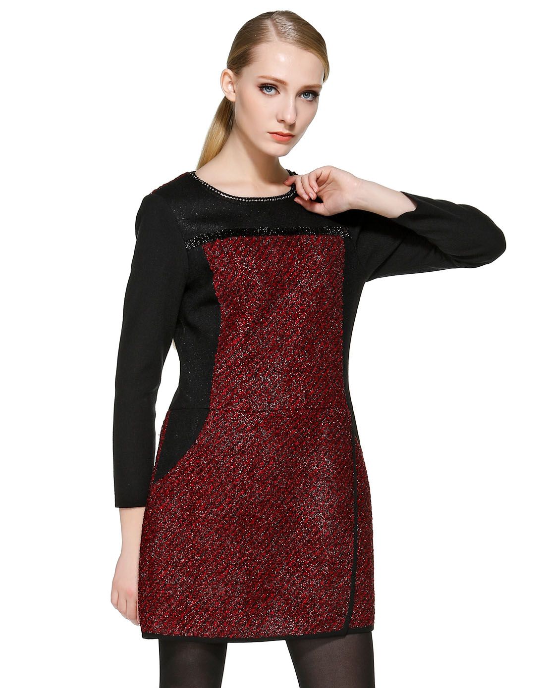 collection黑/酒红色优雅连衣裙