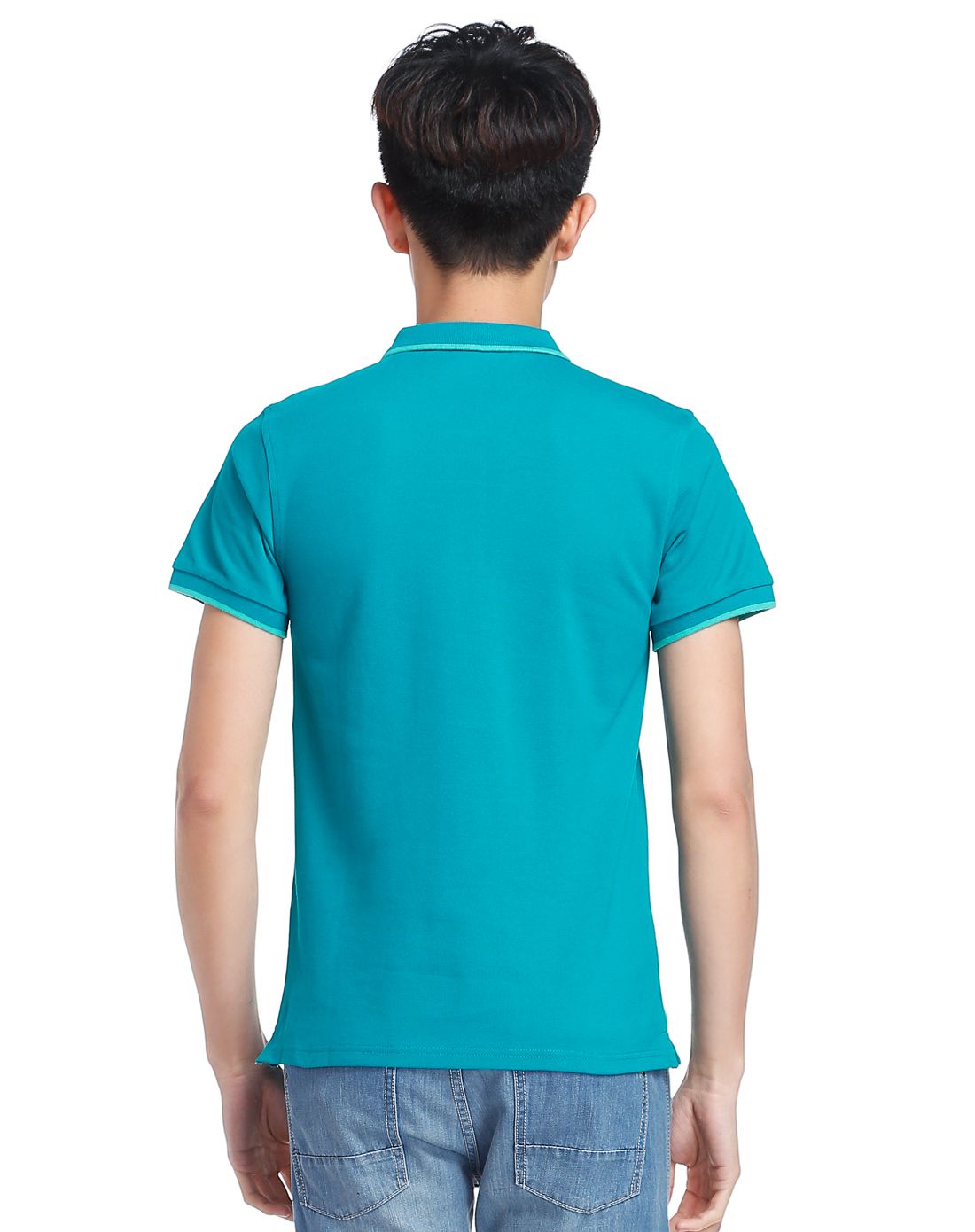 蓝绿色都市活力翻领短袖t恤