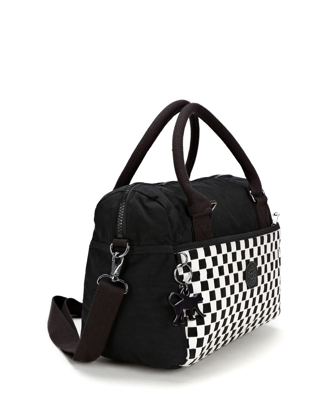 kipling猴子黑白棋盘纹手提单肩包