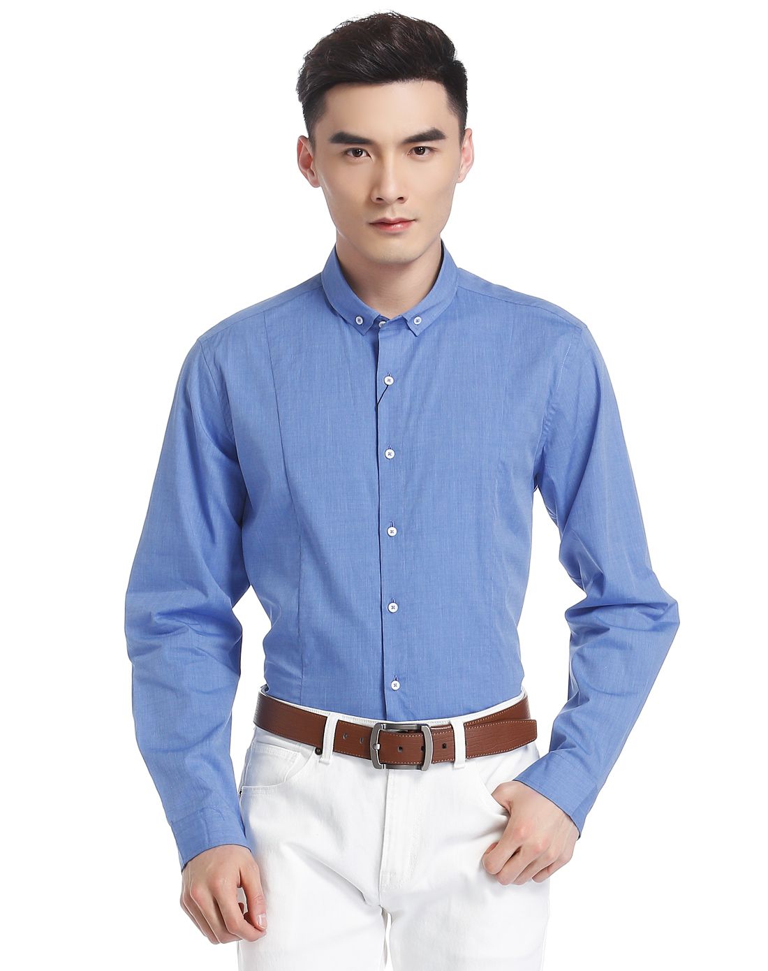 商务简约天蓝长袖衬衫