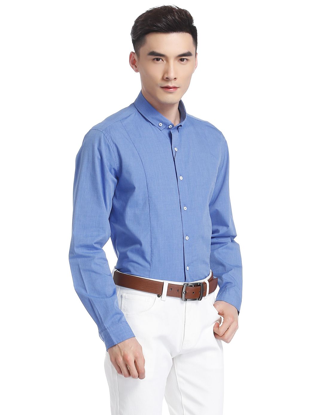 商务简约天蓝长袖衬衫