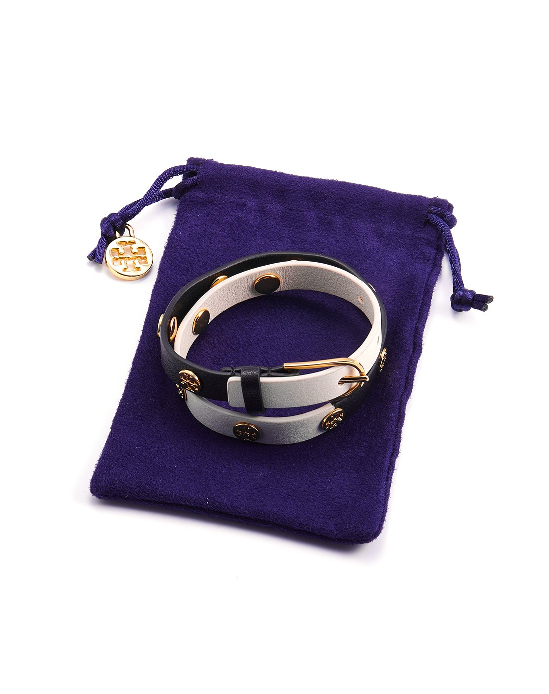 tory burch女款铆钉点缀撞色牛皮缠绕手环