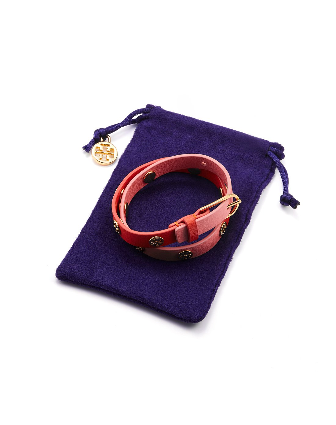 tory burch女款铆钉点缀撞色牛皮缠绕手环