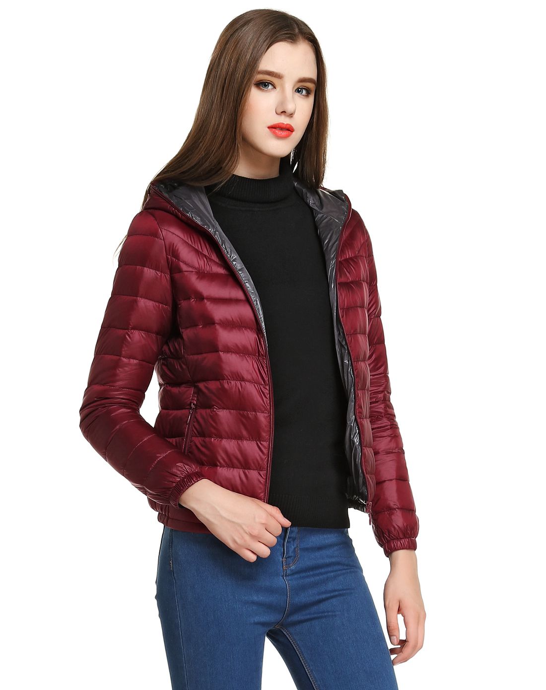 波司登女款梅雅红/泥浆色休闲羽绒服