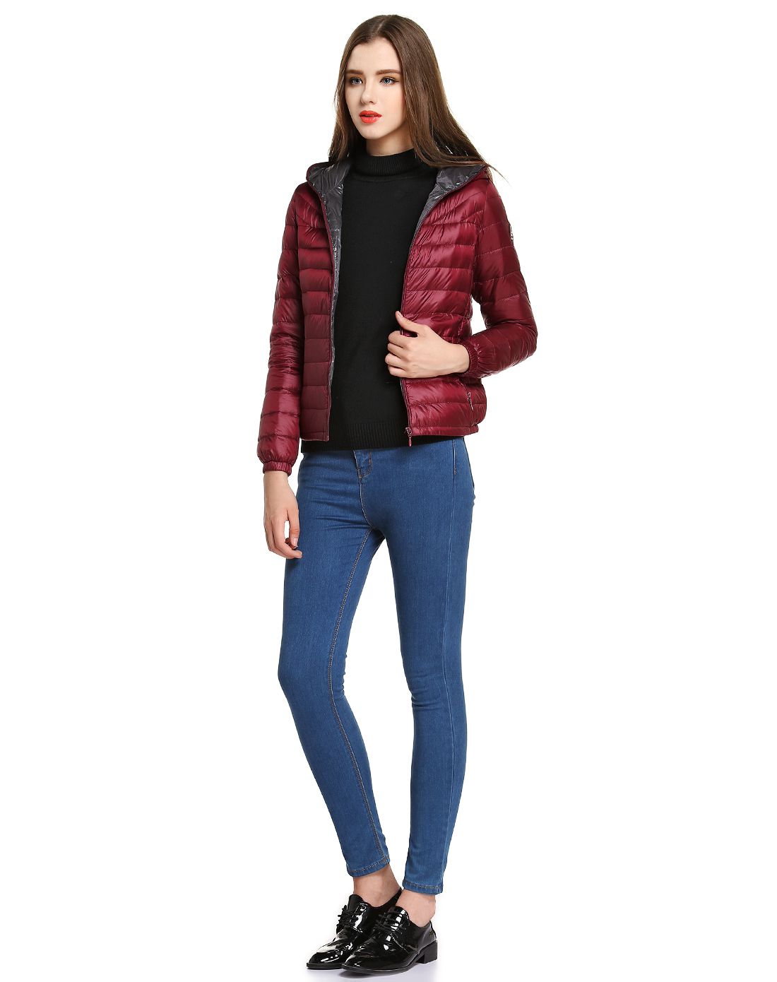 波司登女款梅雅红/泥浆色休闲羽绒服