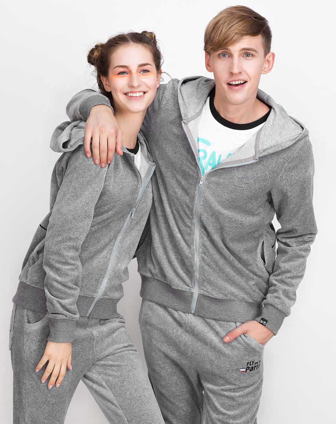 潮流指标男女服装公仔印花 中性款中花灰拉链卫衣外套5317101-82_唯品