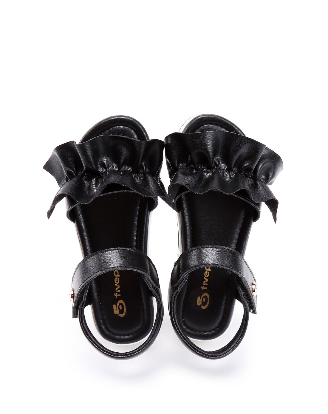 女童黑色太空革花边公主凉鞋