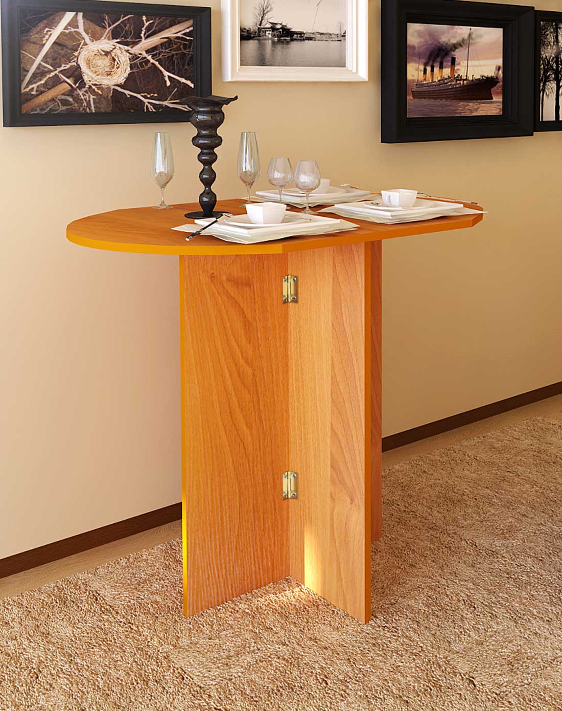 时尚弧形简约折叠餐桌吃饭小桌子