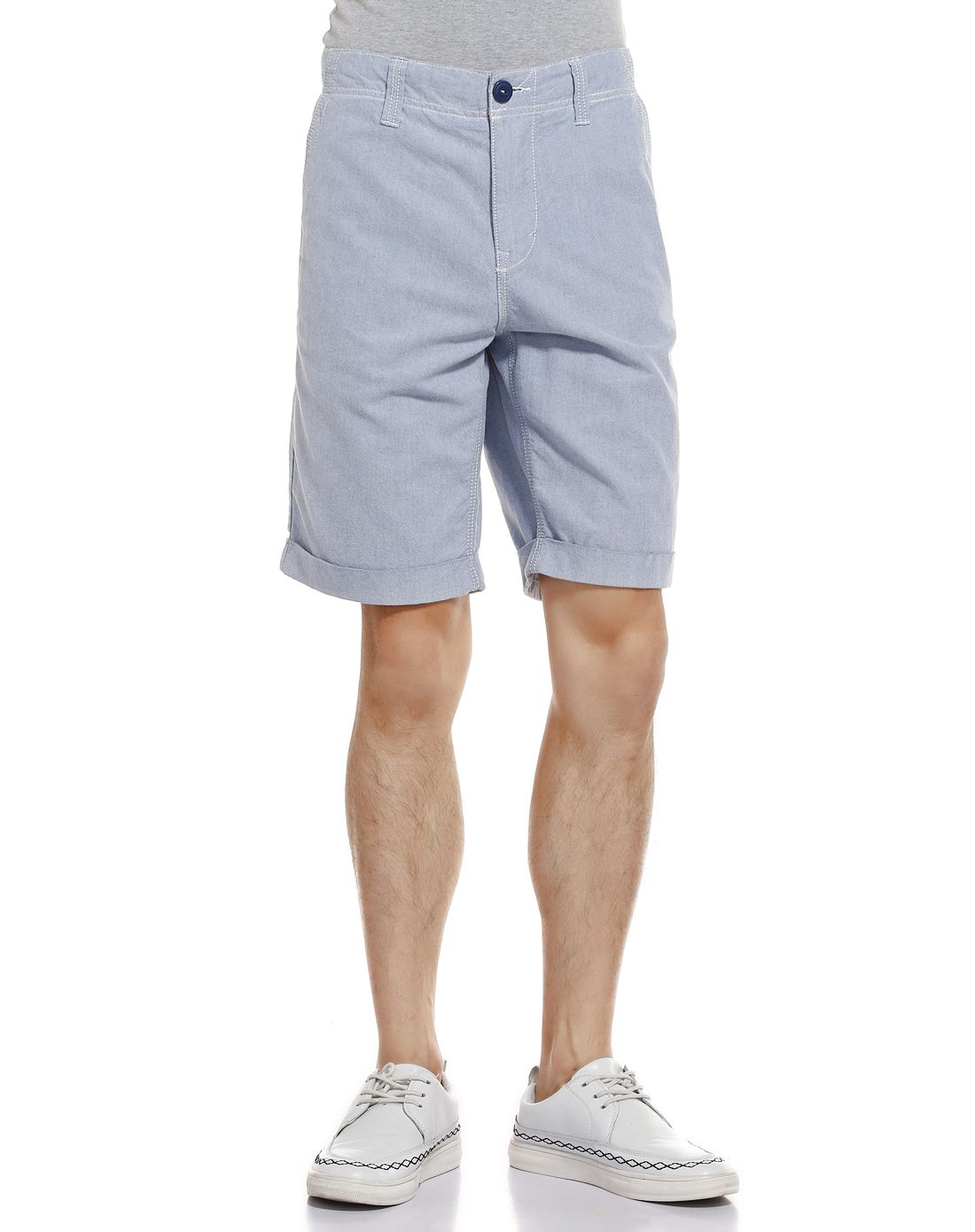 男款蓝色英伦风百搭短裤