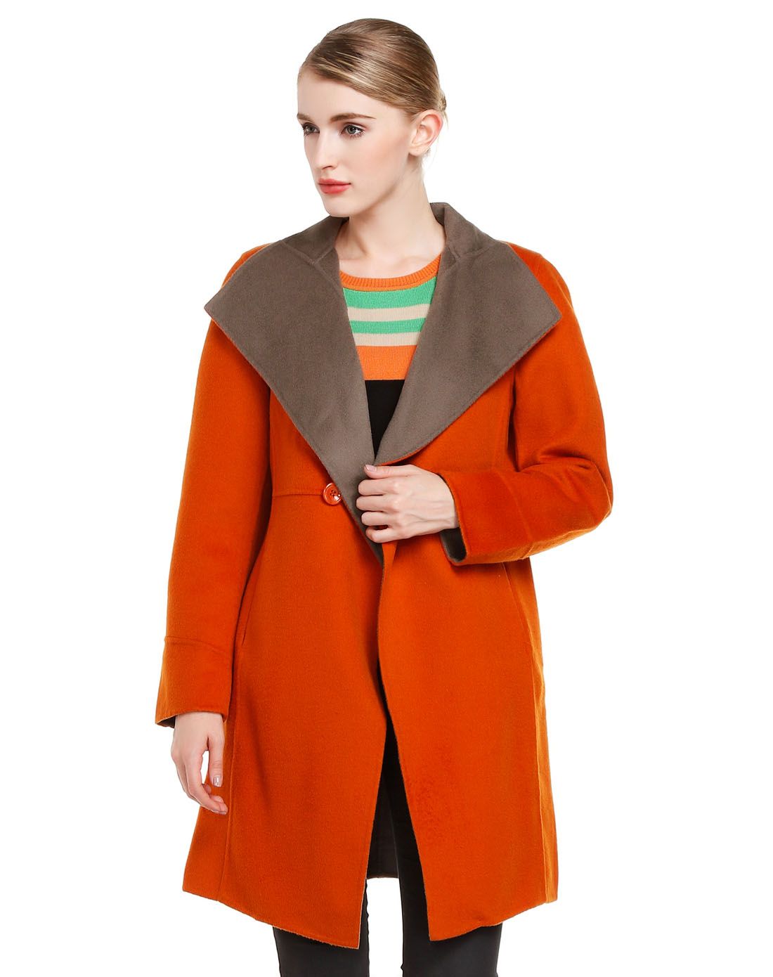 暗橘色经典百搭羊毛长袖大衣