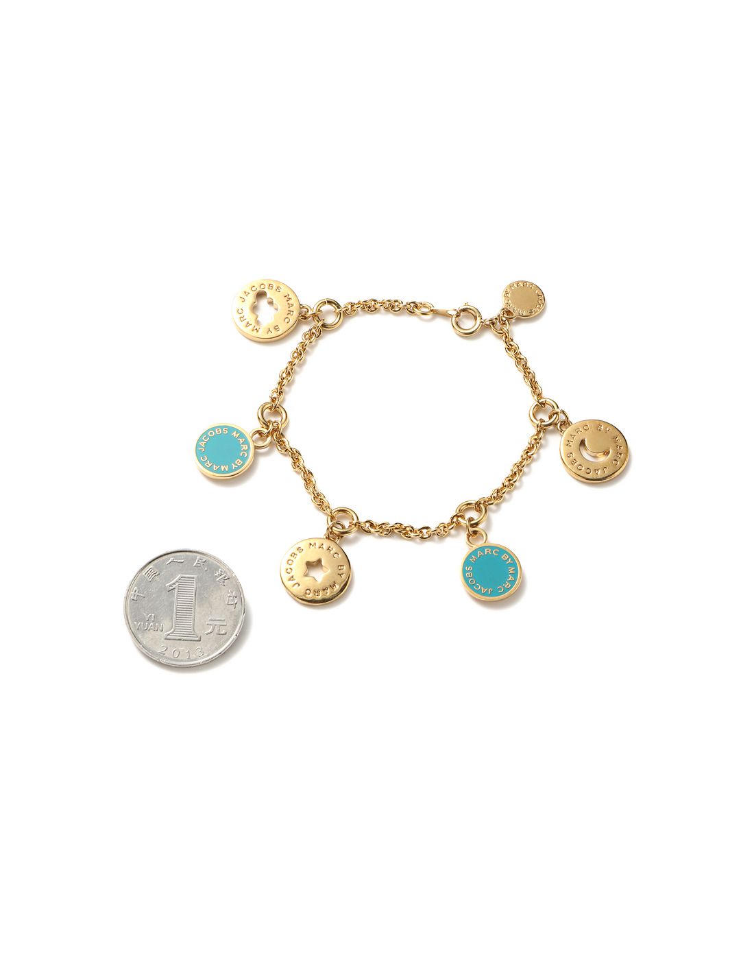 marc jacobs女款金/蓝色logo吊坠手链