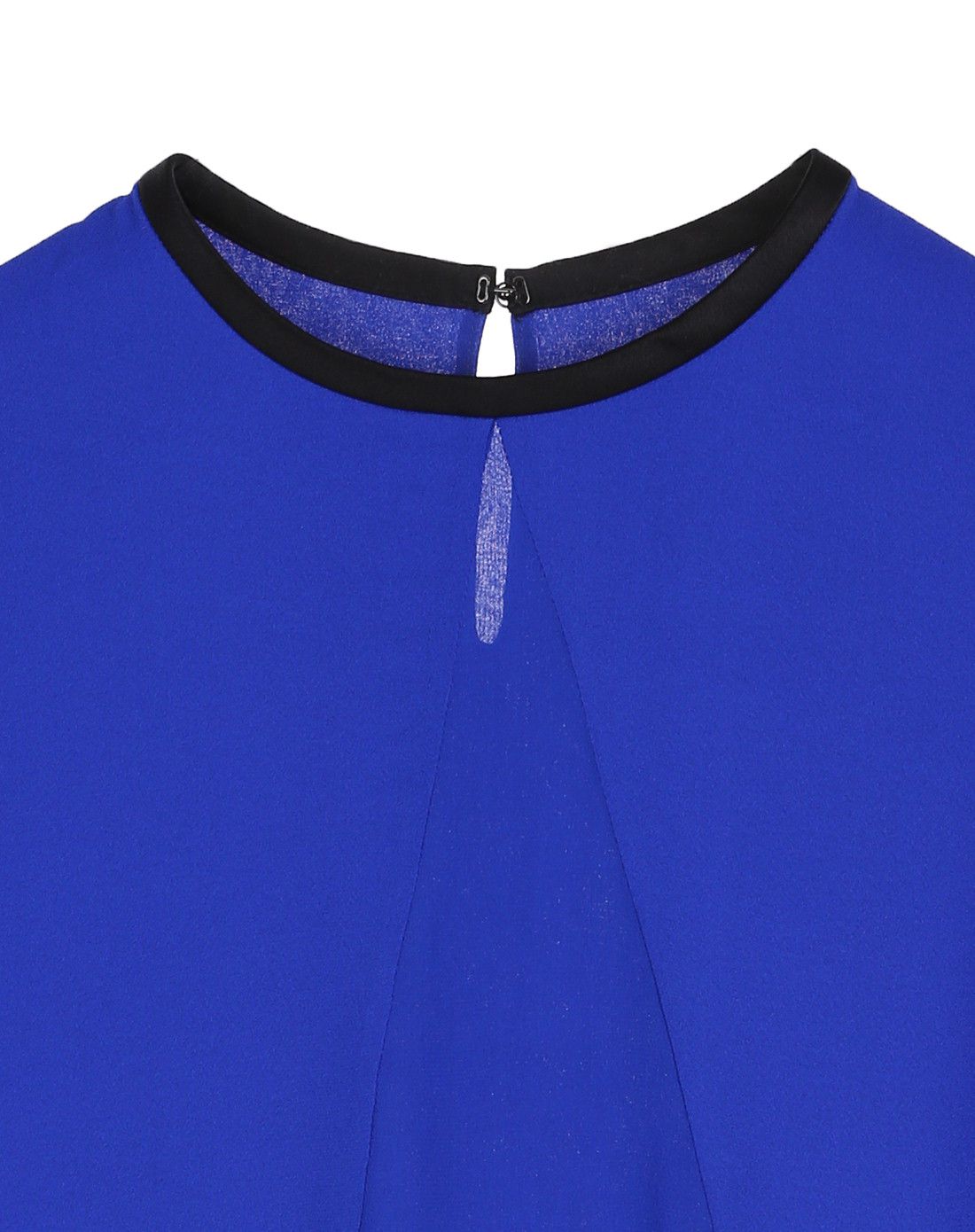 彩蓝色茧型无袖真丝连衣裙