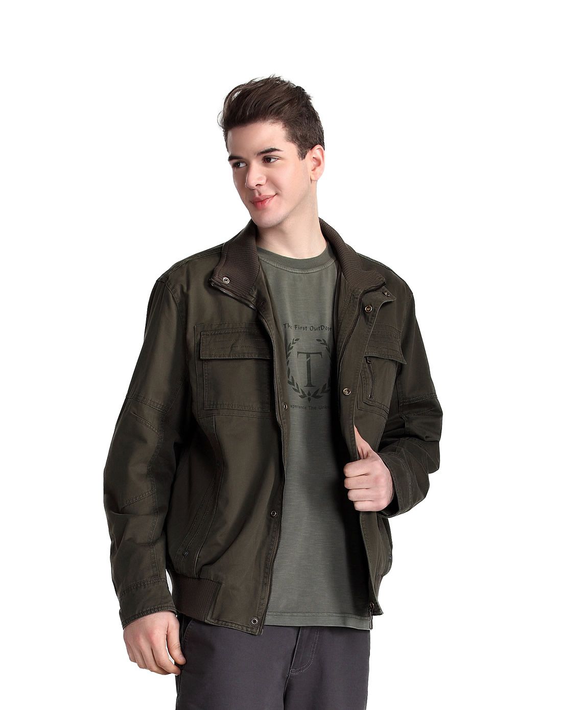 男款军绿色纯棉休闲夹克外套