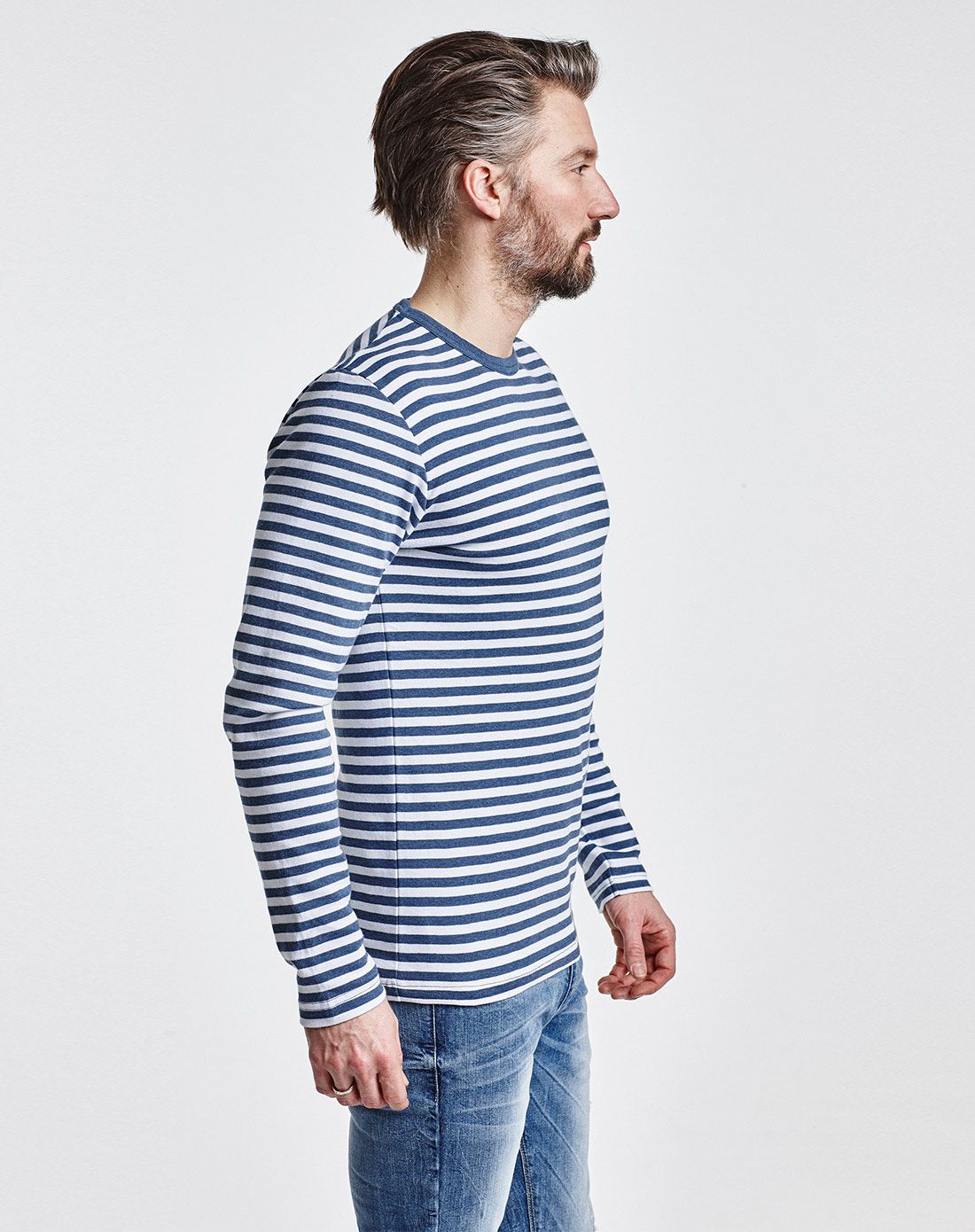 丹麦wagner旗下集合品牌白蓝条纹圆领简约时尚针织t恤衫30-4322700246