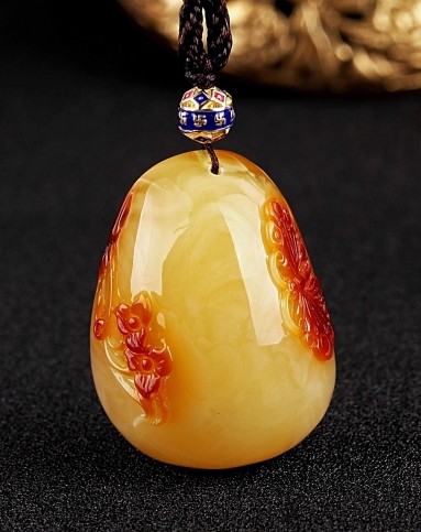 俏色 翩翩起舞 蝴蝶 天然琥珀蜜蜡吊坠(含配绳)