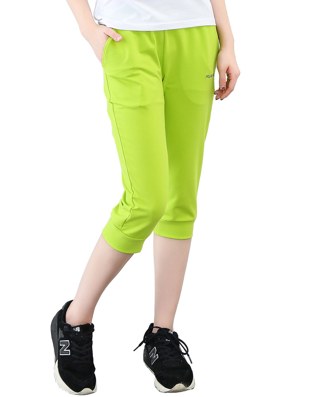 舒适透气 女款荧光绿运动七分裤 户外休闲