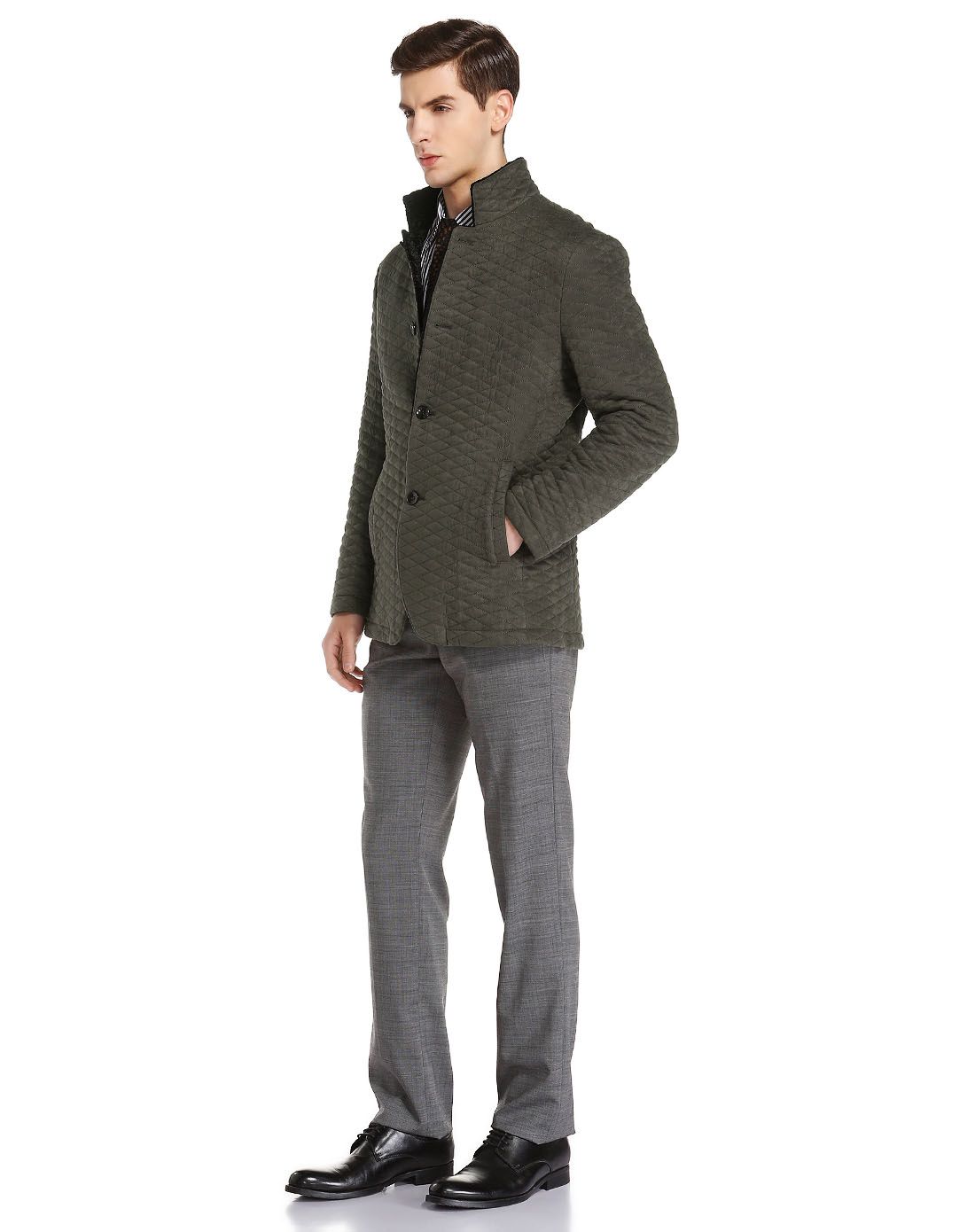 深灰绿色帅气百搭立领长袖棉服