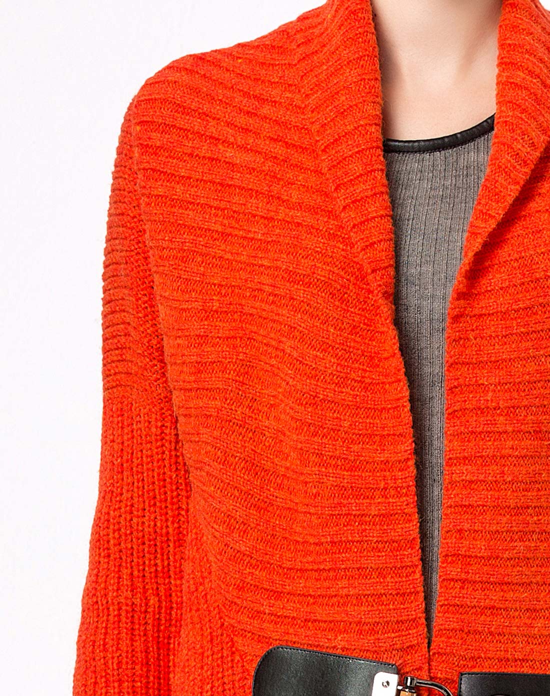 橙红色针织中长外套