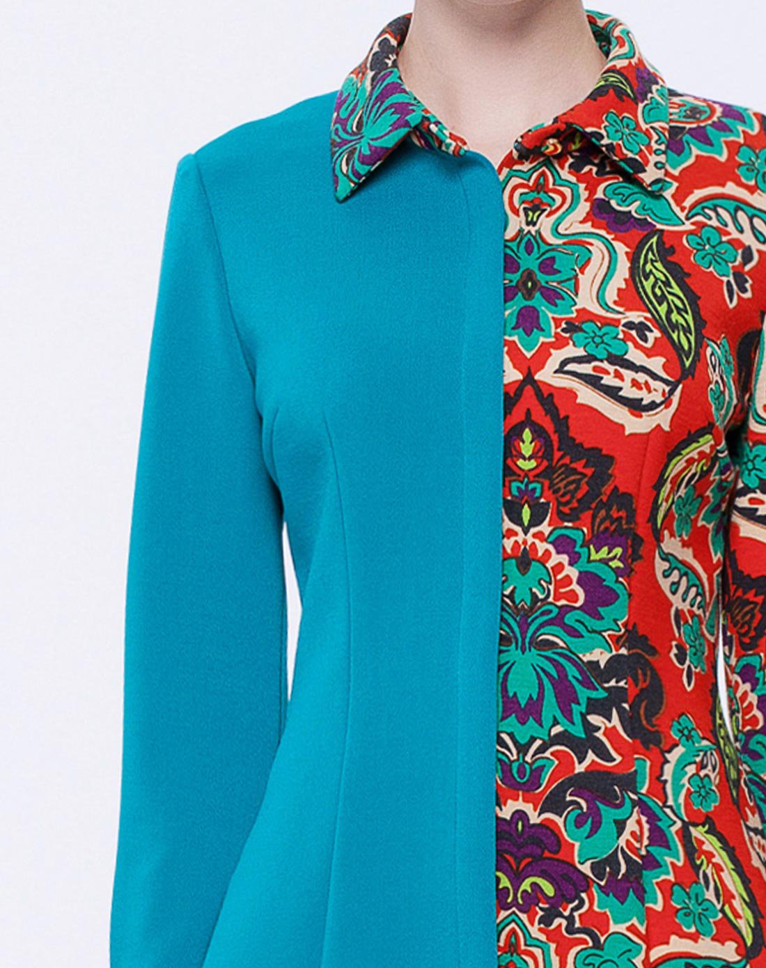 女红绿花复古印花针织外套