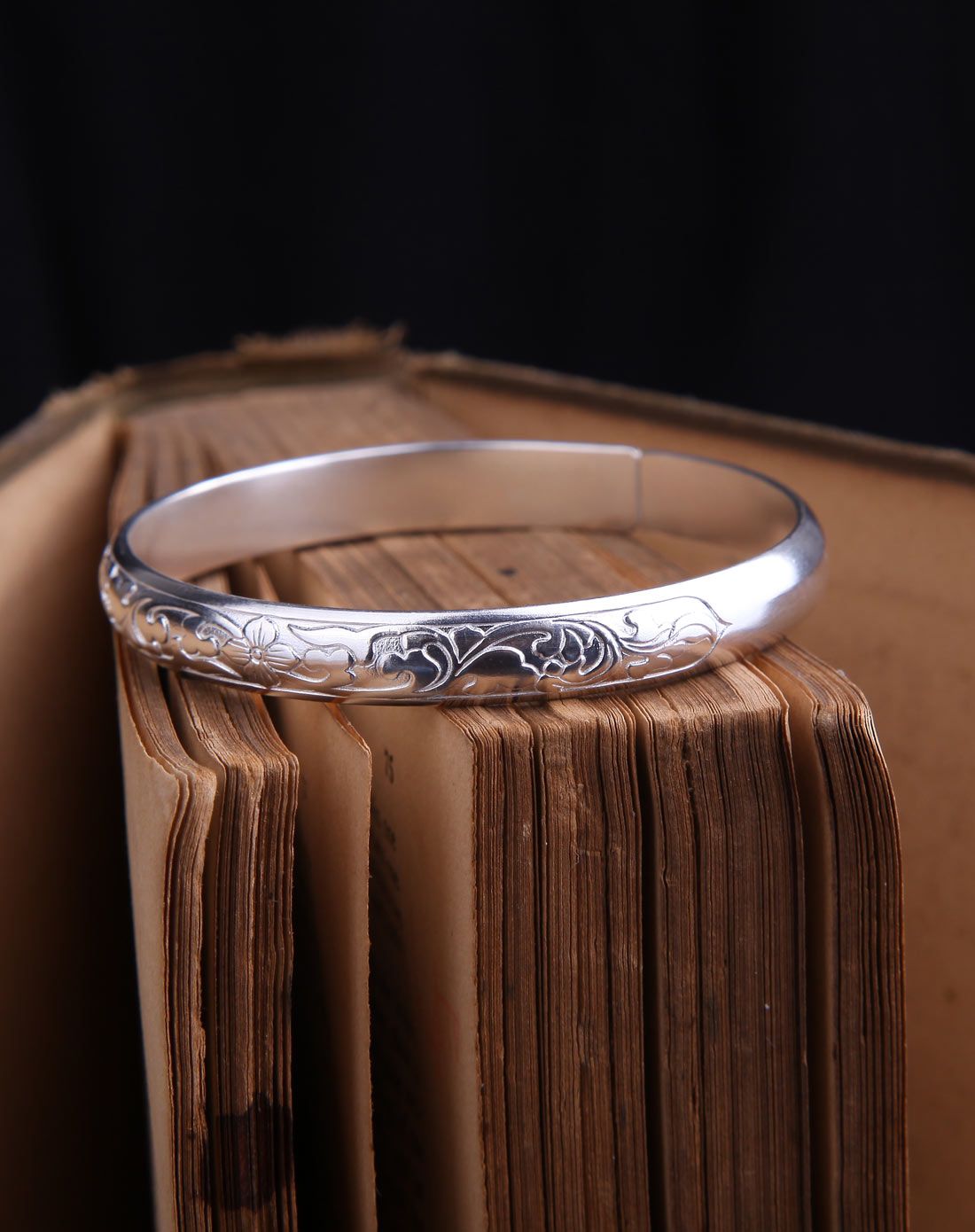 s990银开口可调节刻花浮雕满堂福贵手镯(新)