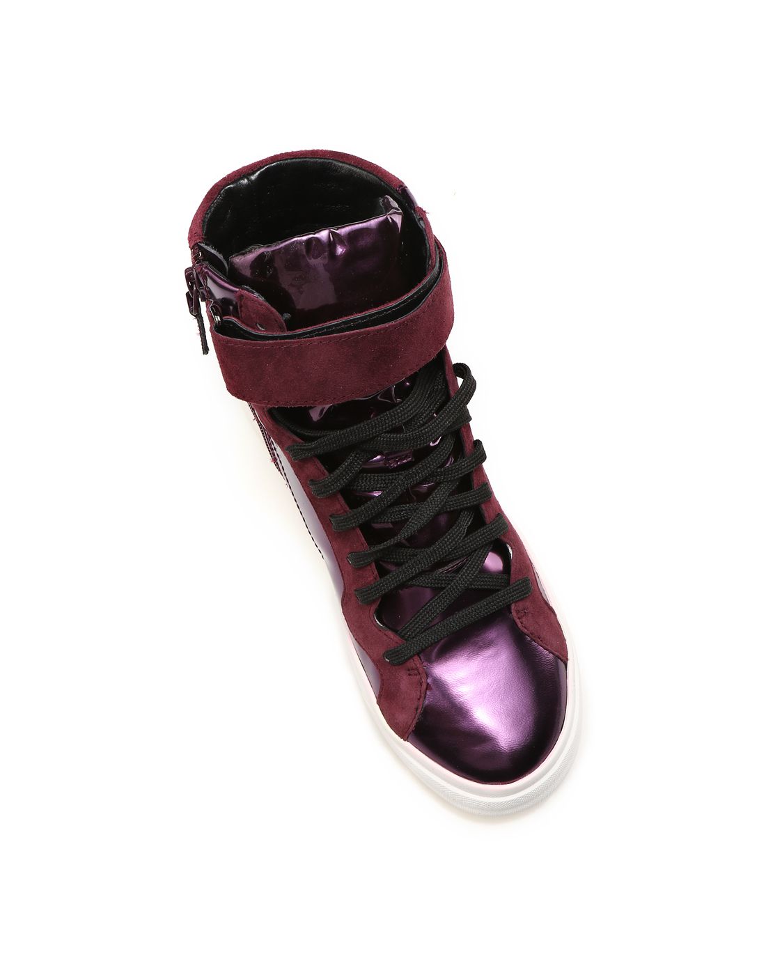 汤普葛罗集团旗下女鞋深紫色金属羊皮革/羊绒皮革混用圆头系带休闲