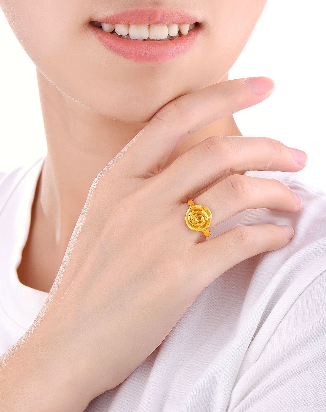 足金玫瑰花黄金开口女戒指(计价)约4.41g