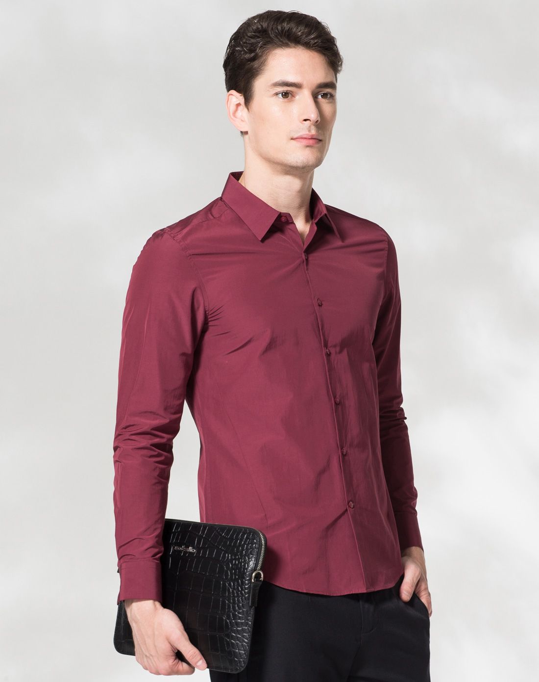 深红色商务时尚长袖衬衫