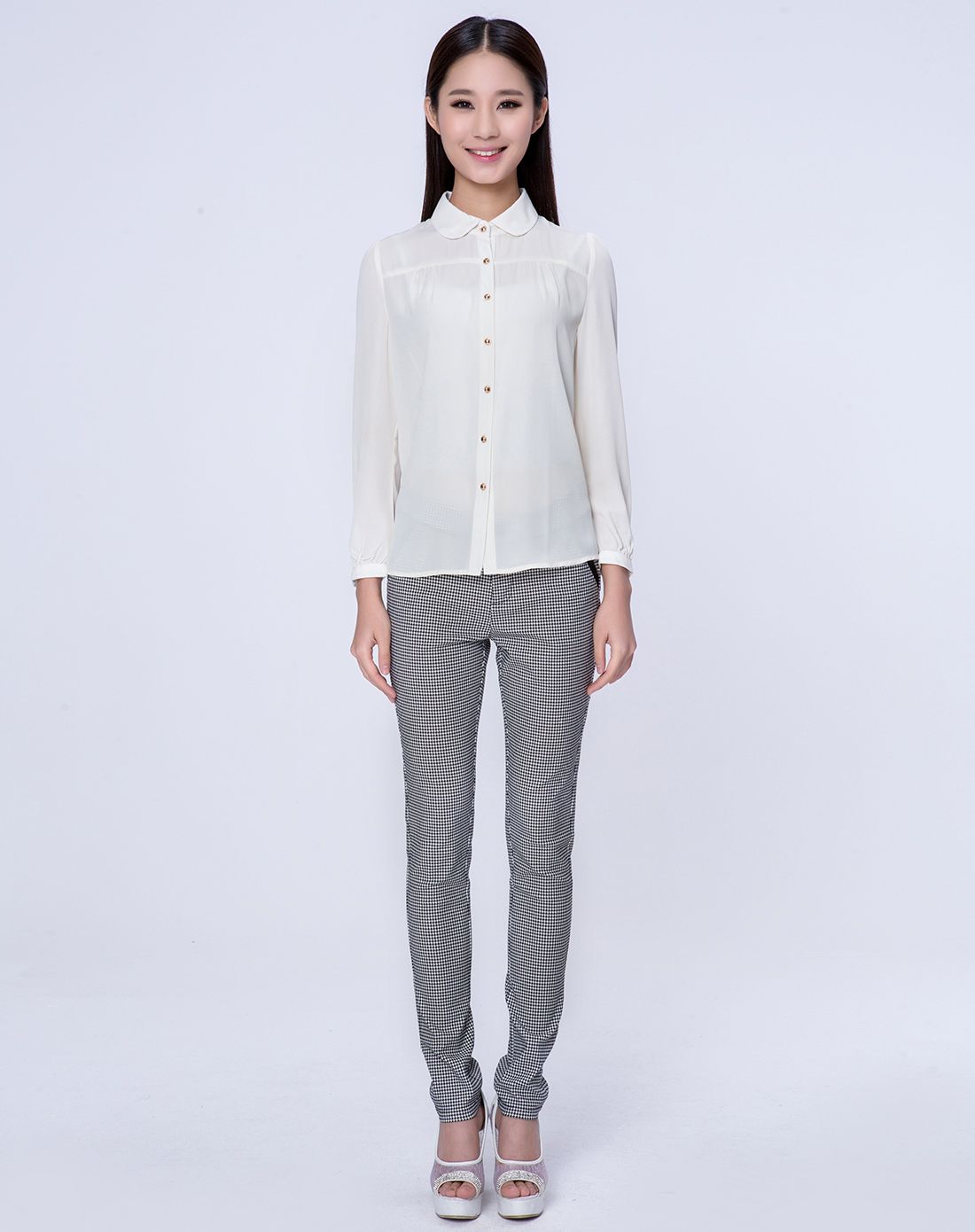 白色短款100%聚酯纤维双领衬衫