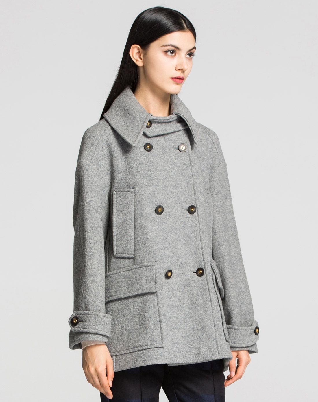 薇薏蔻iii viviniko深灰双排扣100%羊毛大衣2429002129c21_唯品会