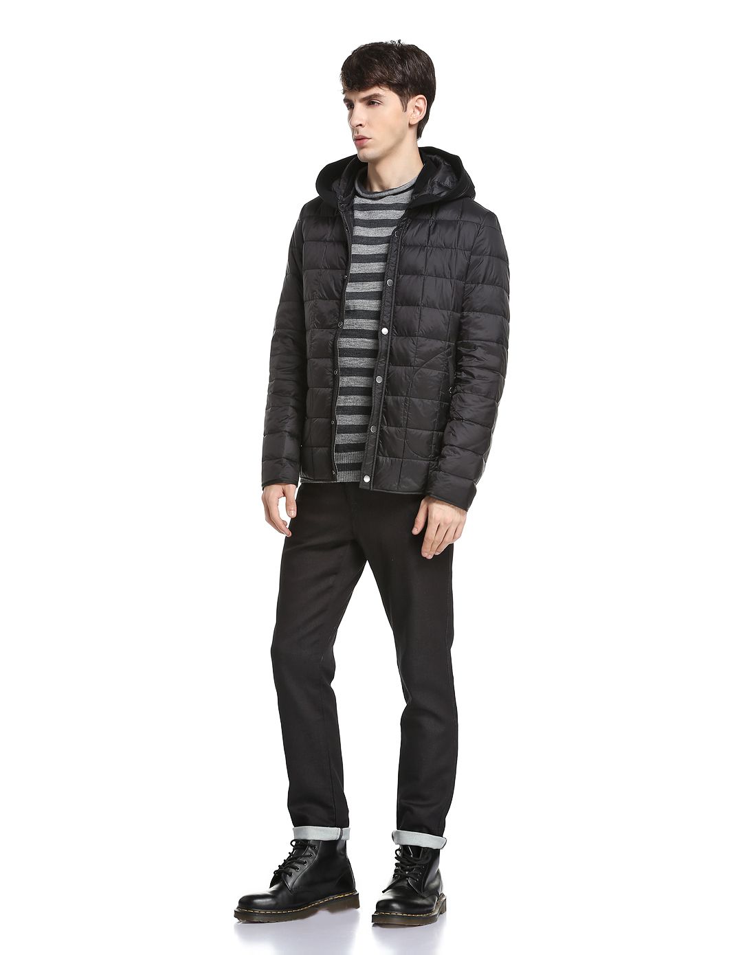 blackgateone67黑/咖啡色时尚连帽长袖羽绒服b41431899_唯品会