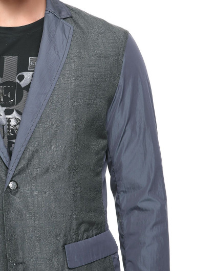 桑蚕丝亚麻混纺拼接工艺灰蓝时尚轻薄半里单西装