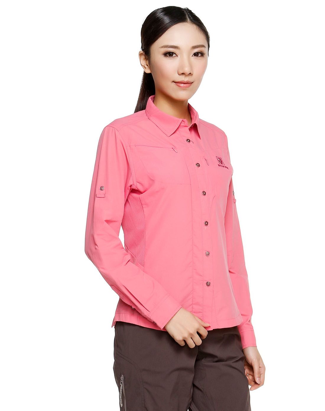 透气舒适 女款浅洋红色长袖衬衫