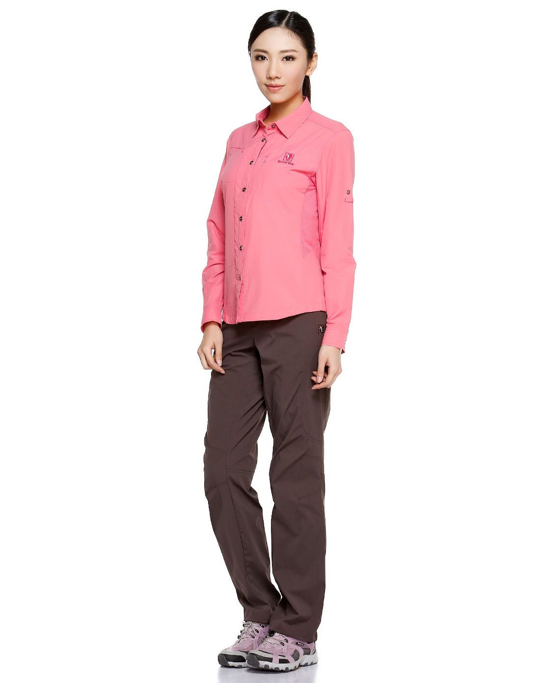 透气舒适 女款浅洋红色长袖衬衫