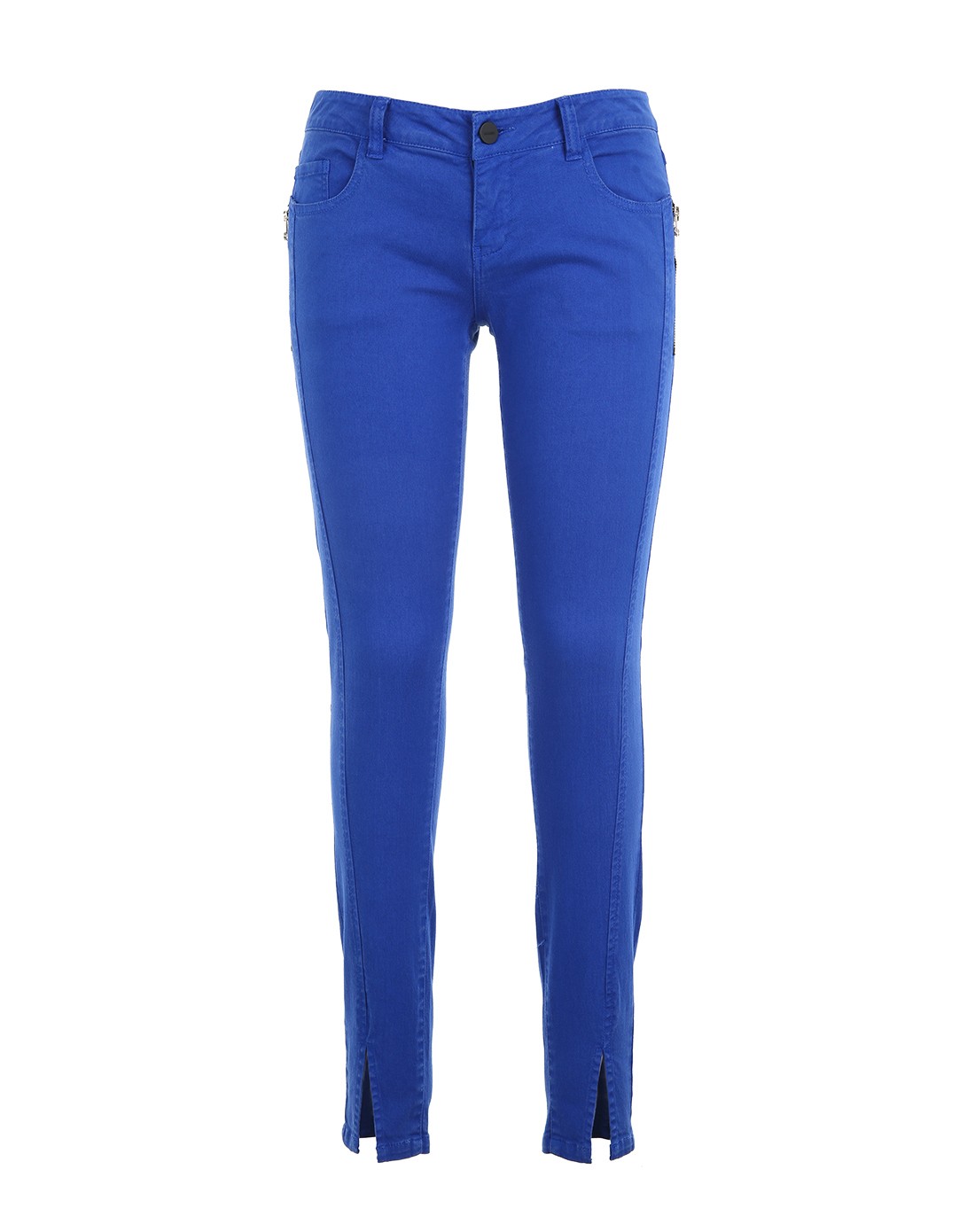 彩蓝色修身牛仔裤