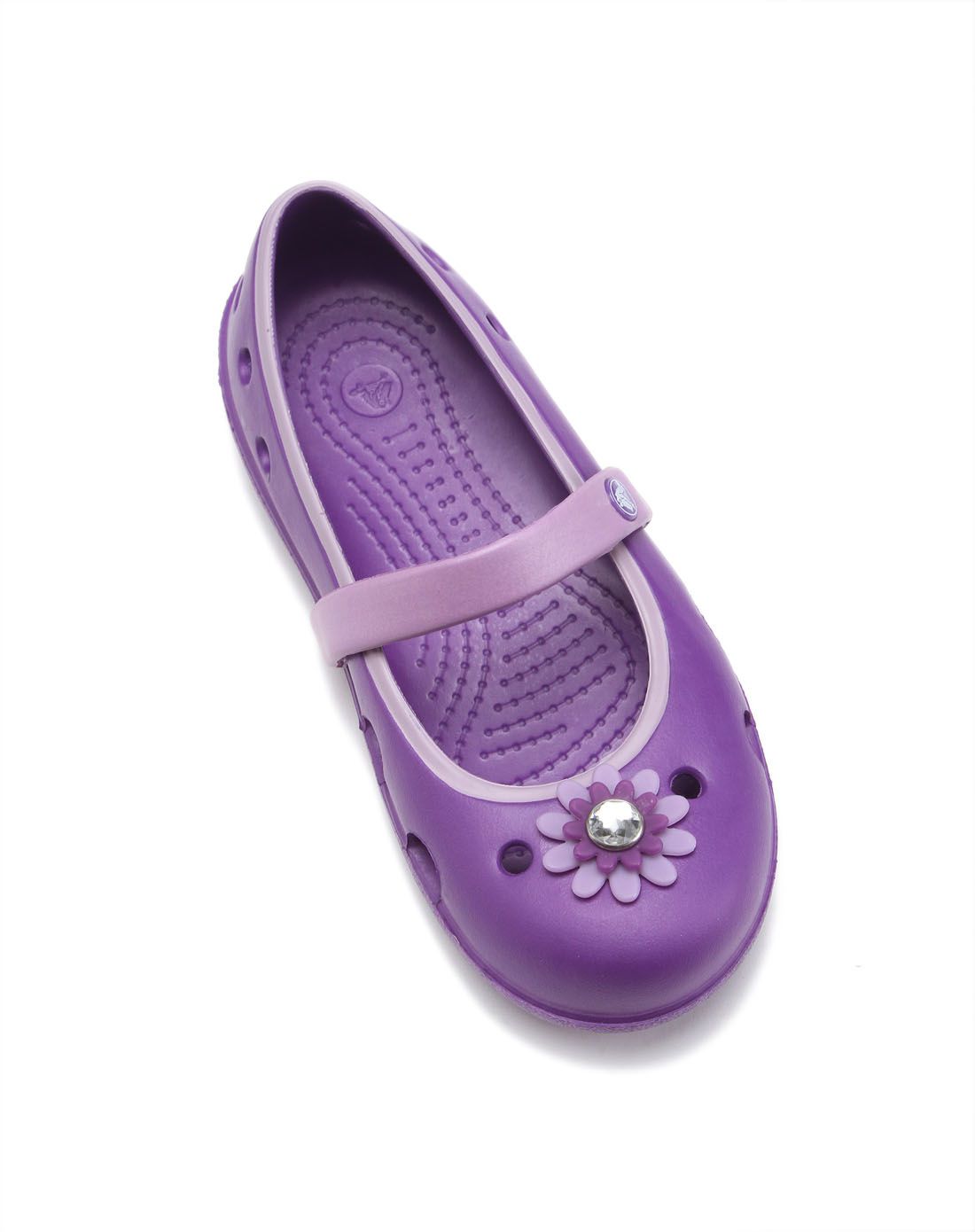 女童琦莉女孩花朵平底鞋霓虹紫/鸢尾紫色
