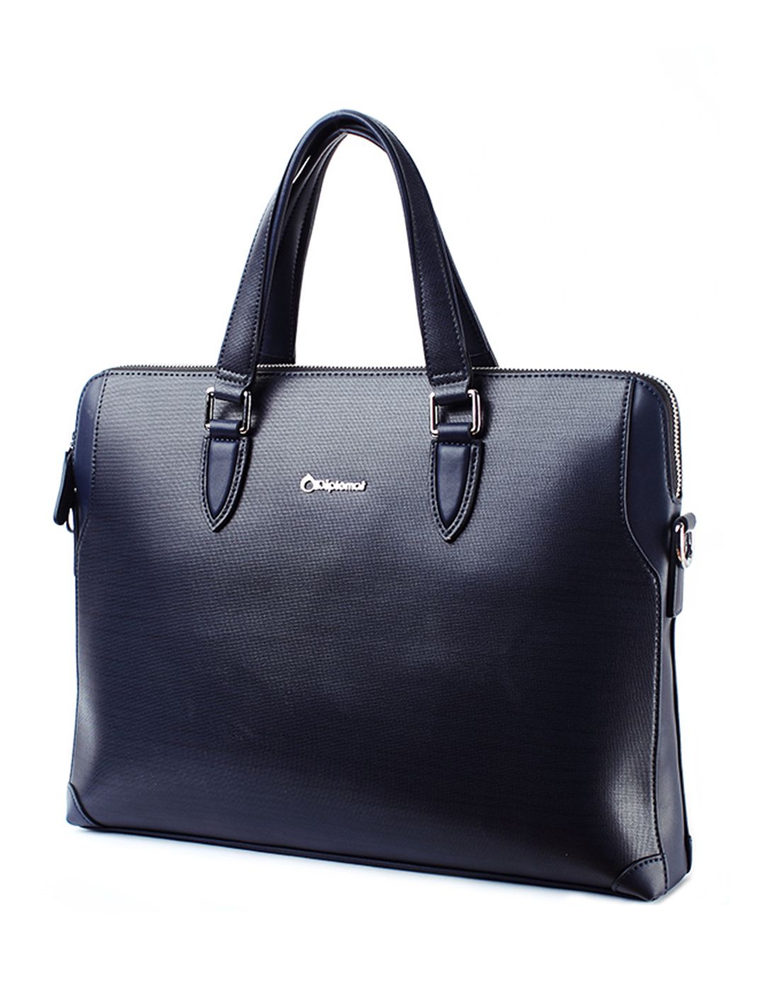 外交官深蓝色皮质公事包 横款