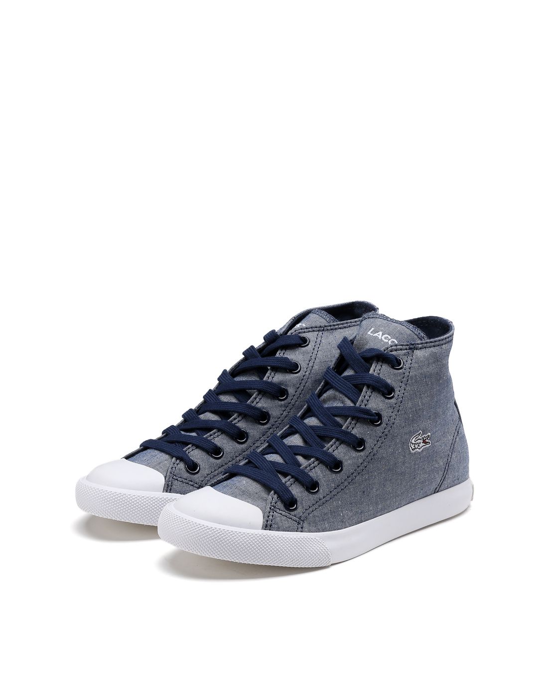 法国鳄鱼 女款蓝色高帮帆布鞋 l27 mid lin spw